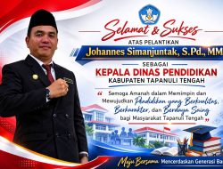 Johannes Simanjuntak Dilantik Jadi Kadisdik Tapanuli Tengah